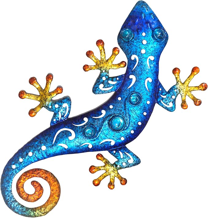 Metal Outdoor Blue Gecko Wall Decor Lizard Wall Art Suitable for Fence Yard Garden Decoration 13.5 * 8.5Inch