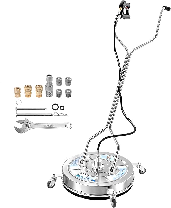 24" Pressure Washer Surface Cleaner with Dual Handle, 4 Wheels, Stainless Steel Power Wash Surface Cleaner Attachment, 4500 PSI Pressure Washer Accessory for Driveway Sidewalk Patio Cleaning