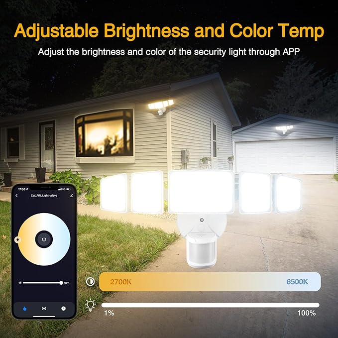 Onforu 5 Heads 65W Smart LED Security Lights Motion Sensor Outdoor, 340° Illumination WiFi Alexa Flood Light 5500LM APP Control, 2500K-6500K Exterior Motion Detector, IP65 Wall Light for Yard, White