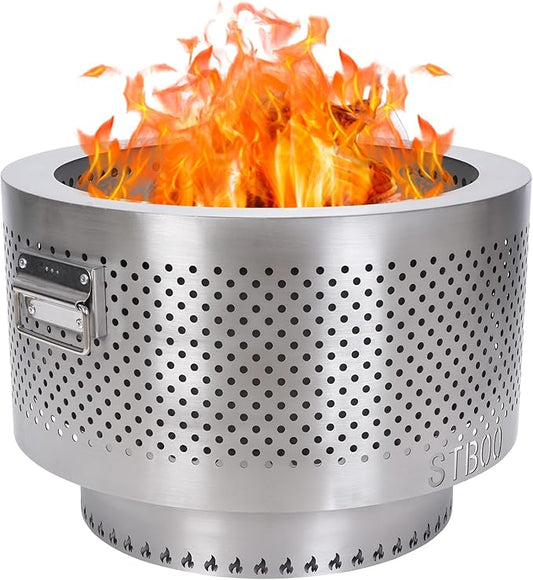 STBoo 20Inch Large Firepit - Fire Pits for Outside with Portable Carrying Storage, Outdoor Fireplace for Camping Picnic Backyard Beach,Stainless, L