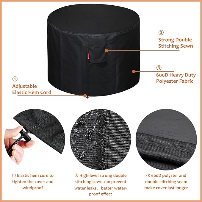 SheeChung Fire Pit Cover Round 33" Dx30 H for Globe fire Ball,Waterproof Heavy Duty 600D Wood Fire Globe Fire Pit Cover for Outdoor fire with BBQ Grill Globe Large Round Pit