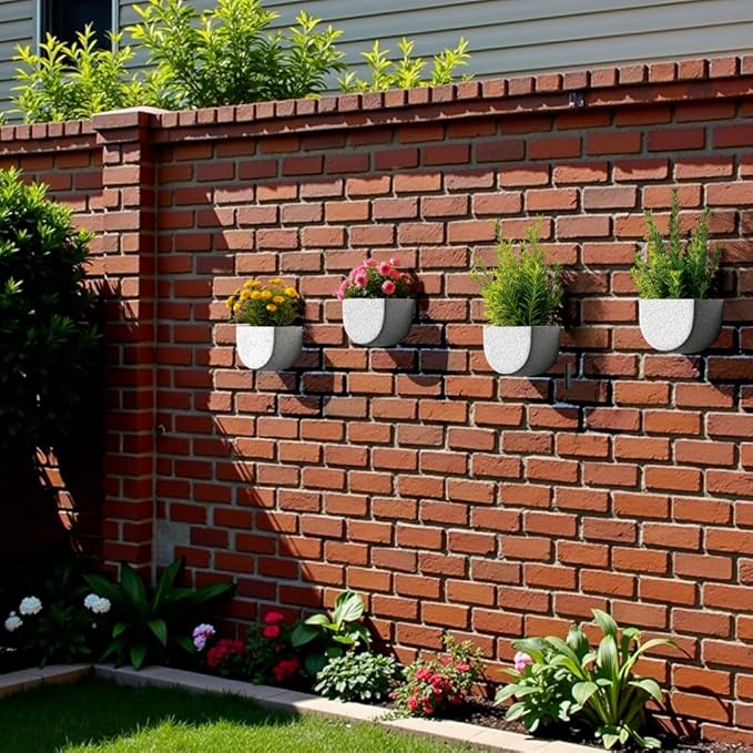 2 Pack Wall Hanging Planter Pots for Indoor and Outdoor Plants, 7 Inch Half-Moon-Shaped Plastic Wall Planter, Wall Mounted Succulent Planters (White)