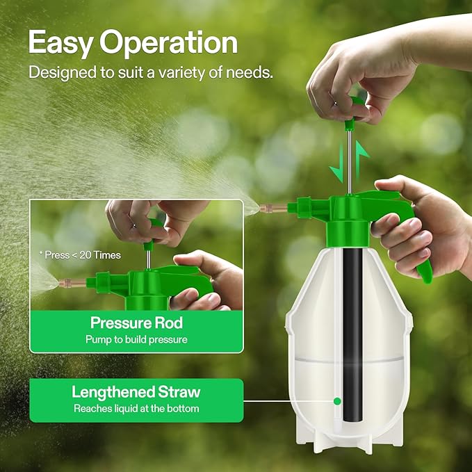 VIVOSUN 50oz Pump Sprayer, Handheld Garden Water Sprayer Bottle with Adjustable Brass Nozzle, for Spraying Plants, Flowers, Weeds and Cleaning, Green