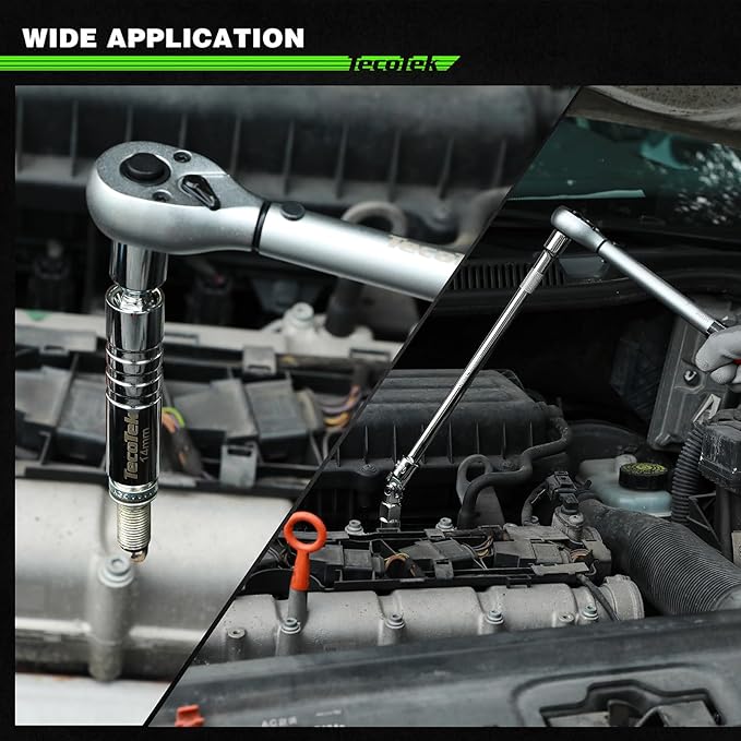 11Pcs 3/8" Drive Spark Plug Socket Set with Click Torque Wrench, Spark Plug Gapper, Universal Joint, Extension Bar, 9/16", 5/8", 3/4", 13/16", 14, 16 and 18mm, CR-V Sockets with Rubber Rings