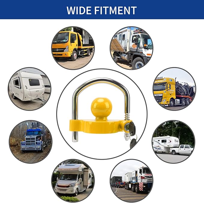 METOWARE Keyed Alike Trailer Coupler Lock Universal Adjustable Steel Trailer Hitch Lock, Anti Theft Trailer Ball Lock Towing Lock for Towing Trailer Security Fits 1-7/8",2”, 2-5/16" Coupler 2 Pack