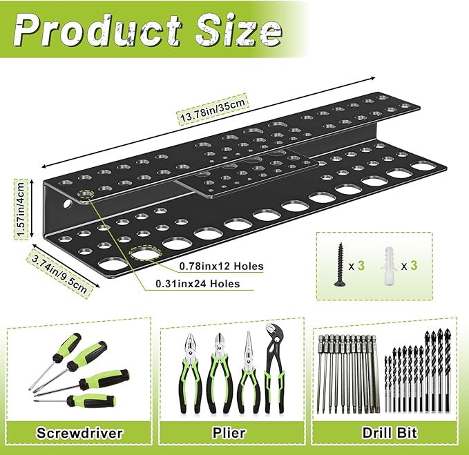 Screwdriver Holder Wall Mount,Heavy Duty Metal Utility Bit Organizer for Screw driver Pliers Drill Bits Small Tools,Screwdriver Organizer Suitable Garages Homes Workshops Sheds (54 holes 1pc)