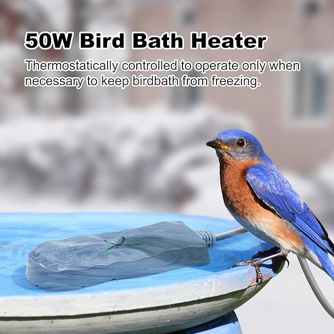 Birdbath Deicer, Waterproof Birdbath Heater for Outdoor in Winter with Thermostatically Controlled, Constructed of Cast Aluminum Immersion Deicer for Garden Patio Yard and Lawn, 50 Watt, Grey