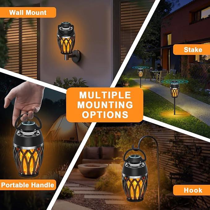 Outdoor Speakers with Colorful Lights, Mens Gifts for Birthday, Portable Bluetooth Speaker, HD Stereo Sound, Torch Atmosphere Speaker Waterproof for Patio/Pool/Camping Cool Gadgets 2 Pack