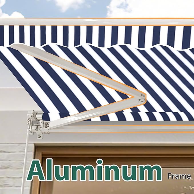 MCombo 9.9x7.8 FeetManual Retractable Patio Door Window Awning Sunshade Shelter Outdoor Canopy, 0810 (Ocean Blue with White Stripes, 9.9'(L) x 7.8'(W))