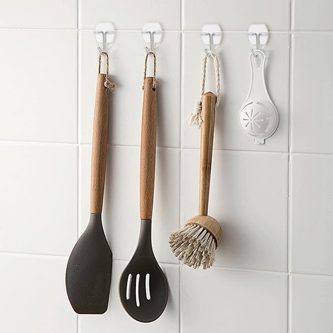 25 Small Wall Hooks for Hanging, with 30 Removable Strips, Clear Hanger Hooks, Damage-Free Utility Hooks with Adhesive Strips, Wire Toggle Wall Hook for Key, Hat, Decor, Door, Clear, Value Pack