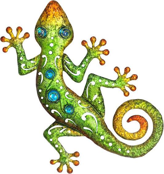 Metal Outdoor Green Gecko Wall Decor Lizard Metal Wall Art Suitable for Decoration Garden Patio Yard 11.5 * 8.5lnch