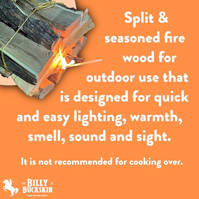 19 LB. Campfire Wood Bundle, Juniper, Pinion, Mesquite & Fatwood Firestarter Sticks by Billy Buckskin Co., 1 Click Fire to Light, Split Seasoned Firewood Logs for Bonfire, Campfire, Fire Pit, Grilling
