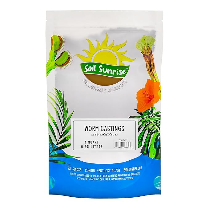 Premium Organic Worm Castings (1 Pound); 1QT All Natural Soil Additive, Builder, and Fertilizer