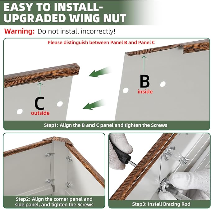 1MORE Raised Garden Bed- 4x2x1.8ft Planter Garden Boxes Outdoor, Raised Beds for Gardening, Large Metal Garden Bed Kit for Vegetables Flower, Deep Root Planter Raised Beds with Tools.Grain
