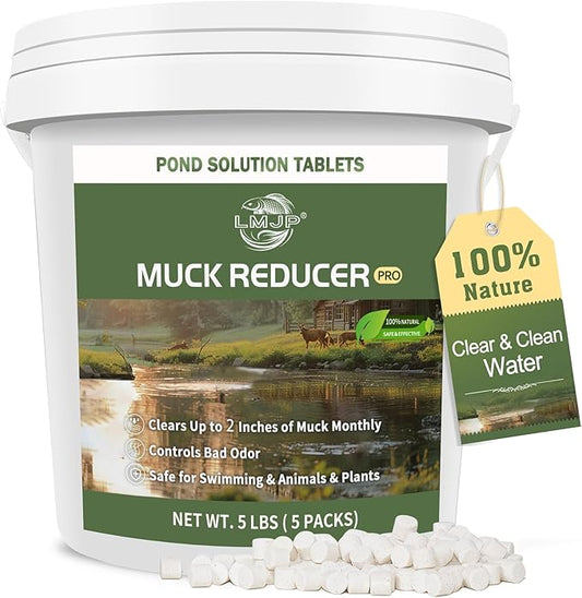 Muck Reducer - 5LB Natural Sludge Solution Tablets for Ponds & Lakes, Away Muck & Odor Control, Safe for Aquatic Life, Wildlife & Recreation, Treats Up to 30,000 Sq Ft