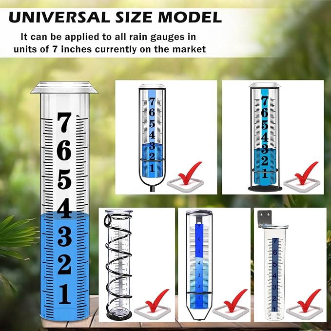 Rain Gauge Replacement Tube, Accurate Rain Gauges Outdoors Best Rated, 7" Capacity Rain Gauge Tube Replacement for Yard & Garden, Water Gauge for Rain, 2 Plastic Rainfall Meter Tube with 1 Clean Brush