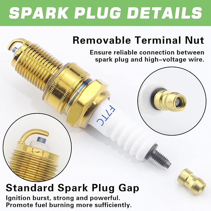 4pcs F7TC Spark Plugs GX120 GX160 GX200 GX240 GX270 GX340 GX390 Sparkplugs with Wrench for 4-Stroke Engine Generator Lawnmower Chainsaw Tractor Water Pump Rototiller Go Kart Mini Bike