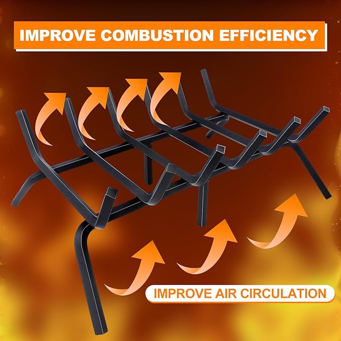 Fireplace Grate,Fireplace Log Holder,24 inch Heavy Duty Solid Cast Iron FIrewood Log Burning Rack for Inside The Fireplace Accessories Outood Fire Pit Kindling Fireplace Tools