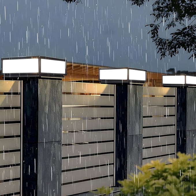 Outdoor Modern Post Light, LED Fence Deck Cap Light High Voltage Wired Lantern Column Lamp for Flat Surface Patio Garden Decoration with IP54 (High Voltage Wired, 12X12Inch)