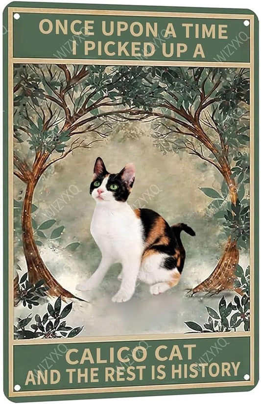 Metal Signs Once Upon A Time I Picked Up A Calico Cat And The Rest Is History Vintage Tin Sign for Home Office Kitchen Bar Cafe Garden Wall Decor 12x8 Inch
