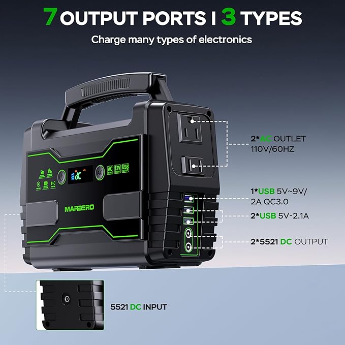 MARBERO Solar Powered Generator 155Wh with 30W Foldable Solar Panels 100W AC Output Lithium Battery Portable Power Station with AC DC and USB Outputs for Camping Emergency Home Backup Blackout Hiking