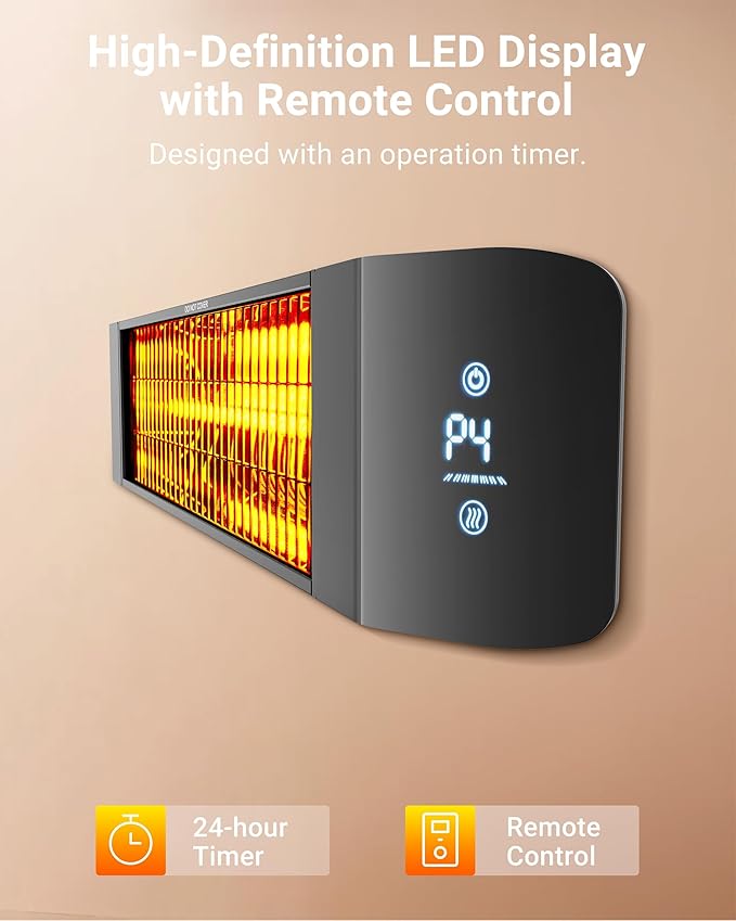 Pasapair Electric Patio Heater - Smart Infrared Indoor Heater 24H Timer with APP Control - Wall Mounted Outdoor Heater for Patio Garage - IP65 CSA Certified