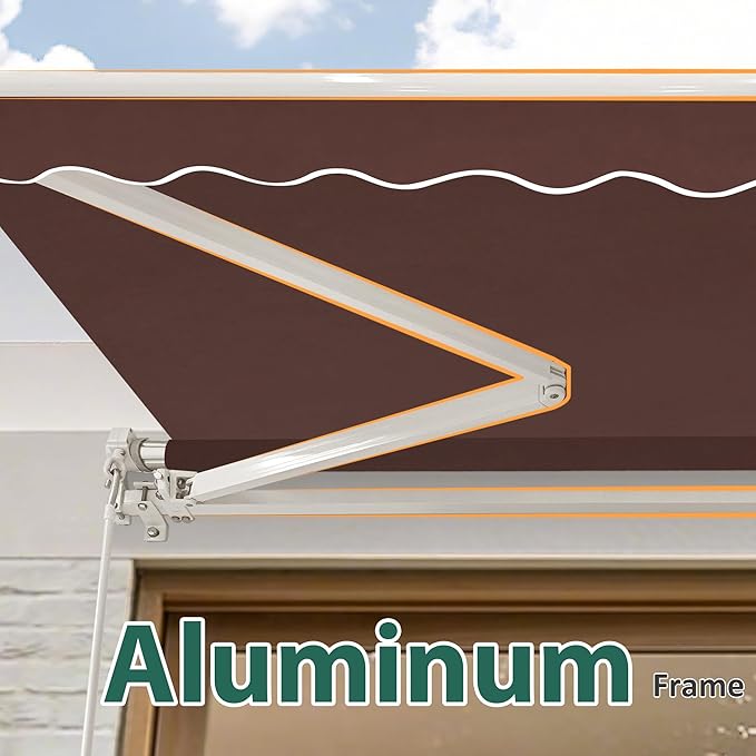 MCombo 13.2x7.8 Feet Manual Retractable Patio Door Window Awning Sunshade Shelter Outdoor Canopy,1308 (Coffee Brown, 13.2'(L) x 7.8'(W))