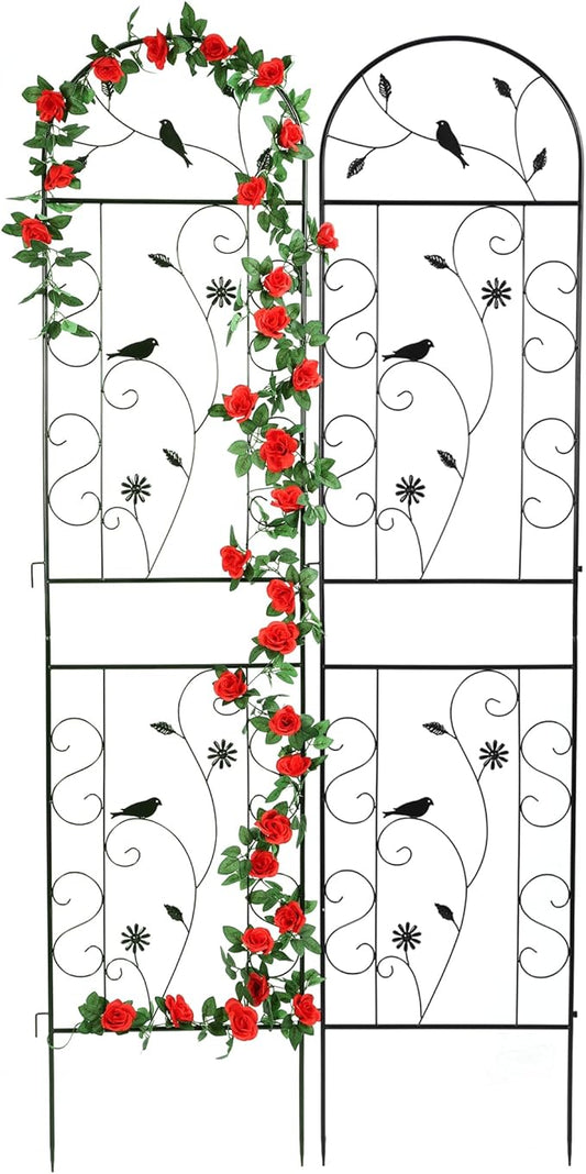 Metal Garden Trellis for Climbing Plants, 2 Pack 86.5" x 19.7" Black Plant Trellis Outdoor, Clematis Rrellis Outdoor, Arched Decoration Suitable for lawns, Gard