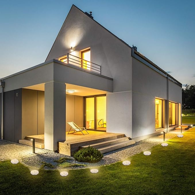 Solar Garden Lights Outdoor, 12 Packs Bright Solar Powered Ground Lights with Updated 12 LEDs, Waterproof Disk Warm Flat Lights for Garden Patio Yard Deck Lawn Walkway Landscape Decor