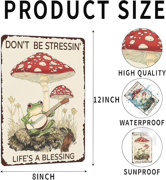 Metal Signs Don't Be Stressin' Life's A Blessing Frog Tin Sign Vintage Wall Decor for Garden Outdoor Yard Home Office Outside Bathroom Kitchen 12×8 Inch