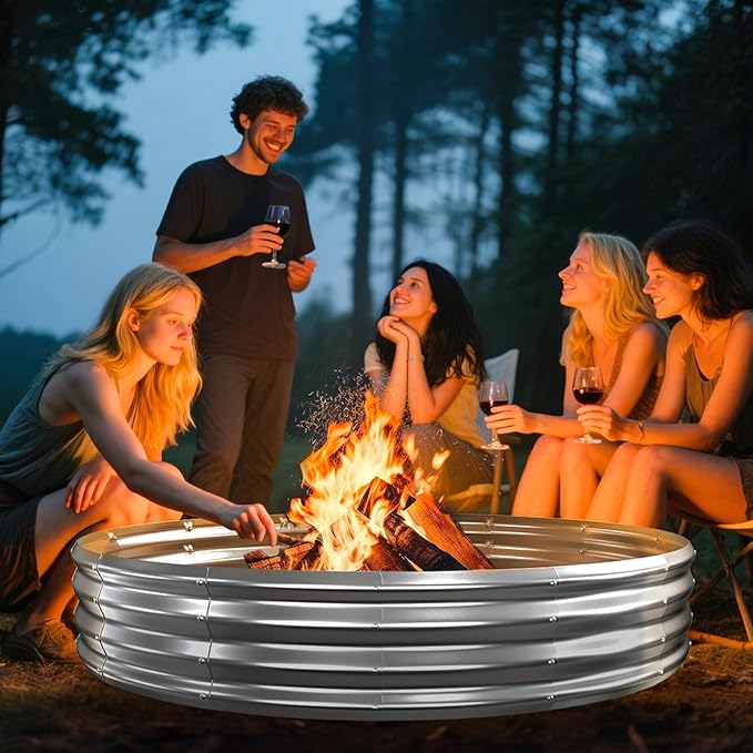 Metal Fire Pit Ring/Bonfire Fire Ring- 6 FT Diameter, 0.7 MM Thick,1 ft High, Durable and Stylish for Outdoor Fire Pits,Patios and Camping (Silver, 6X6X1 ft)