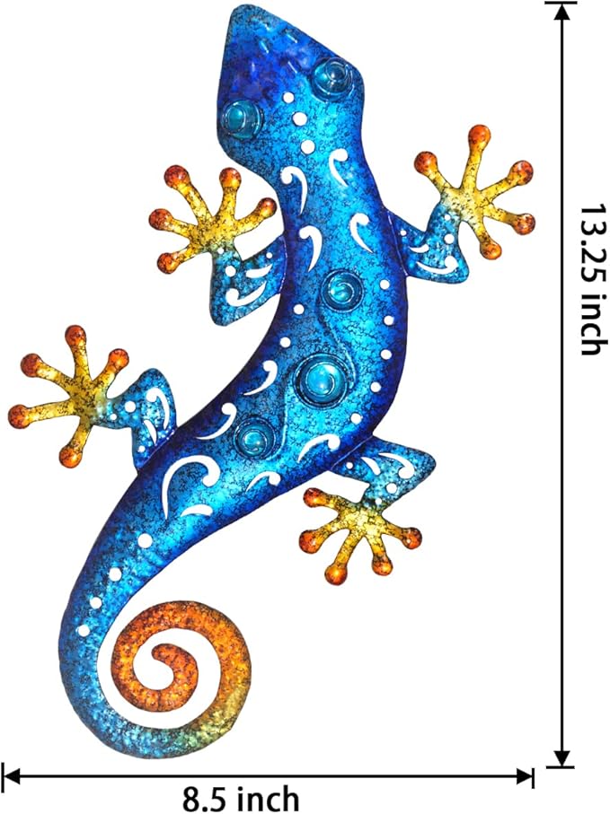 Metal Outdoor Blue Gecko Wall Decor Lizard Wall Art Suitable for Fence Yard Garden Decoration 13.5 * 8.5Inch