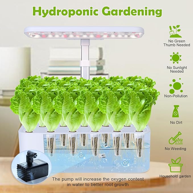 17-Pods Hydroponic Growing System with Dual Fans 24W Full-Spectrum Grow Light & Smart Control Panel for Indoor Gardening for Vegetables Herbs