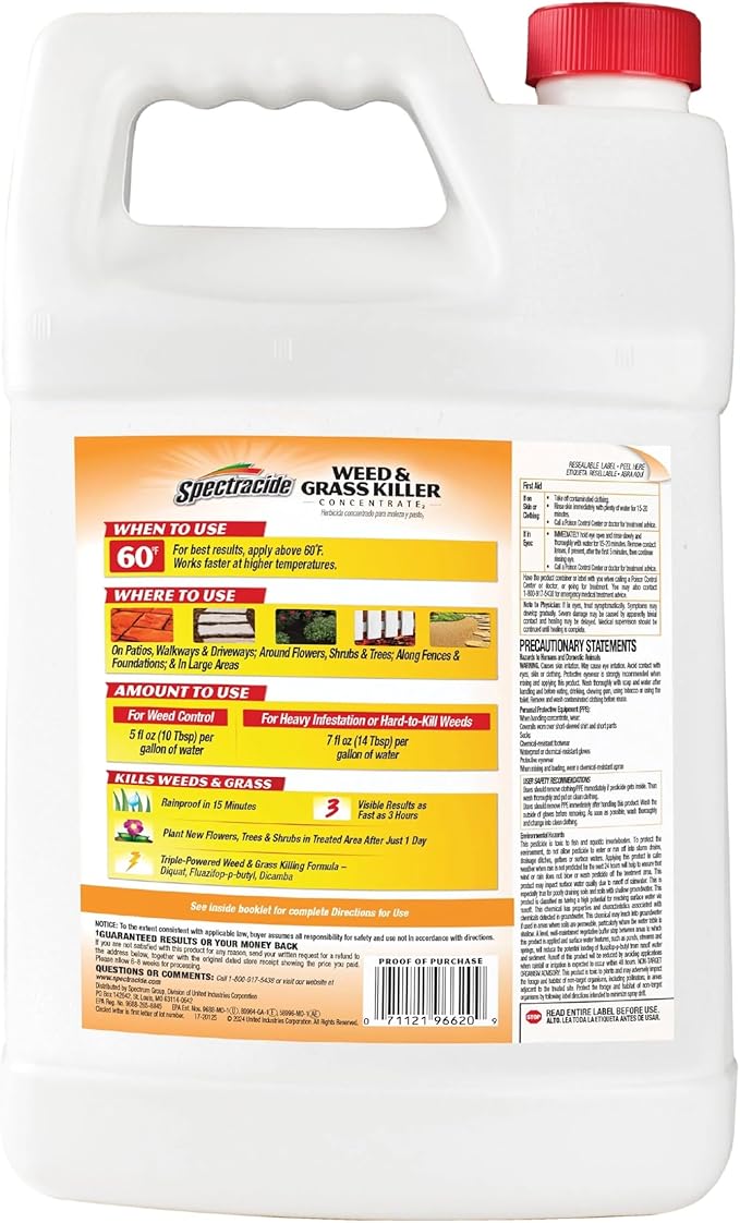 Spectracide Weed And Grass Killer Concentrate 1 Gallon, Use On Patios, Walkways And Driveways