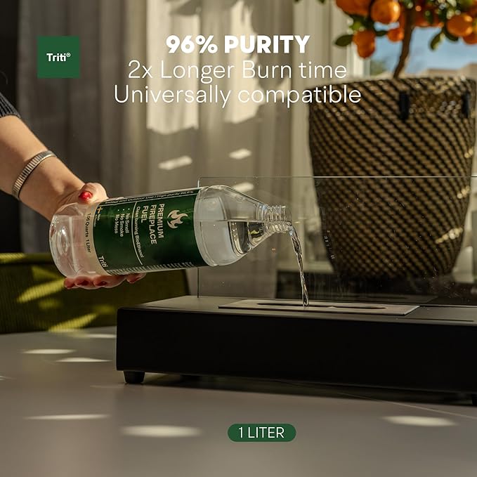 Triti Bioethanol Fireplace Fuel, Denatured Alcohol – Odorless & Smokeless – 1 Liter | Tabletop Fire Pit Fuel, Tabletop Fireplace & Alcohol Stove Fuel | Indoor/Outdoor