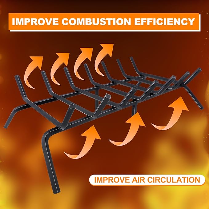 Fireplace Grate,Fireplace Log Holder,30 inch Heavy Duty Solid Cast Iron FIrewood Log Burning Rack for Inside The Fireplace Accessories Outood Fire Pit Kindling Fireplace Tools