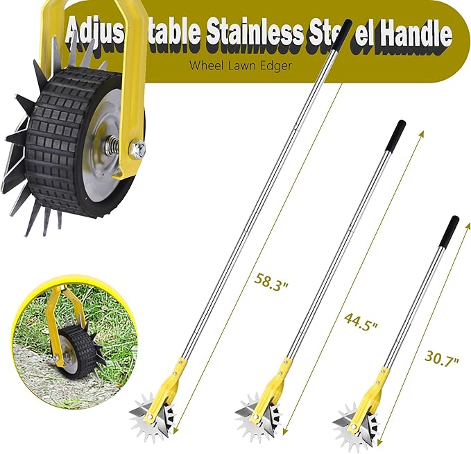 Wheel Rotary Edger, Adjustable Length Lawn Edger, Stainless Steel Edger Lawn Tool, Lawn Tool for Manual Edger, Rotary Edger for Sidewalks, Gardens, Driveways and Flower Bed Edging, yellow