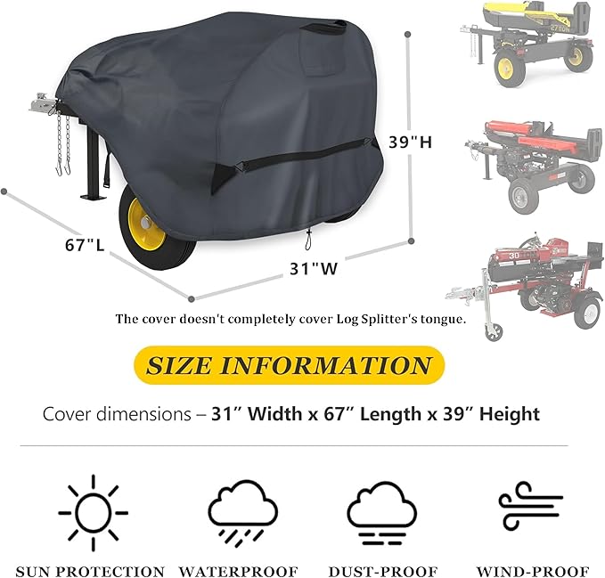 Log Splitter Cover for 30-37 Ton Gas-Powered Horizontal Log Splitters. Waterproof Outdoor All-Weather - Thickened and Tear-Resistant, Dustproof, Rainproof and UV-Proof