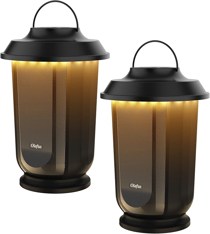 Olafus Outdoor Bluetooth Speakers 2 Packs, 40W True Wireless Stereo Patio Speaker Dual Pairing Lantern Speaker, 20 Warm White LED, Rich Bass for Garden Yard Camping