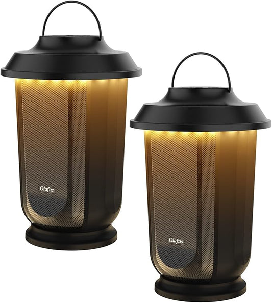 Olafus Outdoor Bluetooth Speakers 2 Packs, 40W True Wireless Stereo Patio Speaker Dual Pairing Lantern Speaker, 20 Warm White LED, Rich Bass for Garden Yard Camping