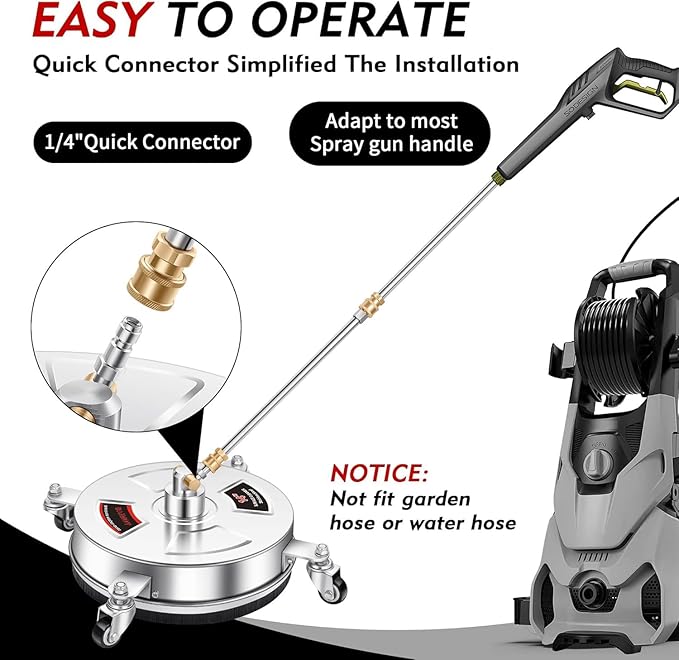 14" Pressure Washer Surface Cleaner with 4 Wheels - Stainless Steel Surface Cleaner for Pressure Washer Attachment for Concrete, Patio, Sidewalk, Deck and Driveways