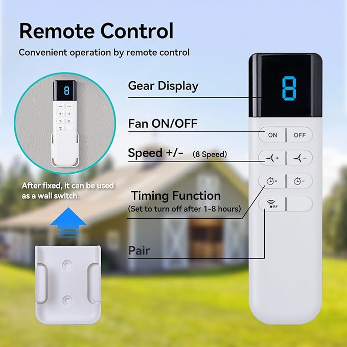 addlon 12 Shutter Exhaust Fan Wall Mounted with EC Motors and Remote Control, Timer, 8 Speeds, 1250CFM, Low Noise, Easy to Install, Plug in Ventilation Fan for Garages, Shops, Greenhouse, Attic