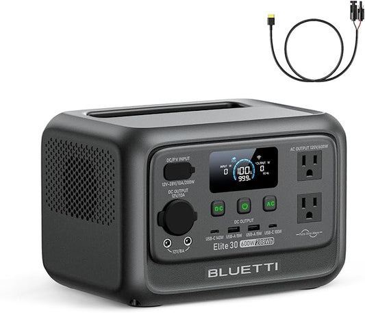 BLUETTI Solar Generator Elite 30 V2, 288Wh LiFePO4 Battery Backup 600W, AC Outlets (Power Lifting 1500W), 0-100% in 70 Min, for Camping, Road Trip, Outage (Include Solar Charging Cable)