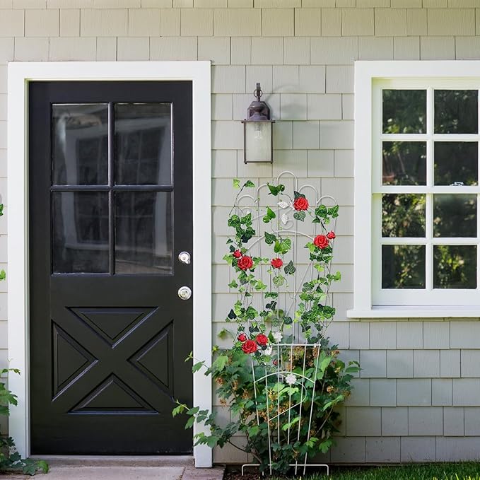 Metal Detachable Trapezoidal Garden Trellis for Climbing Plants, 60 Inches Sturdy Patio Plant Support for Indoor Plants Trellis for Rose, Vegetable Flower, Backyard Pack of 2 - White