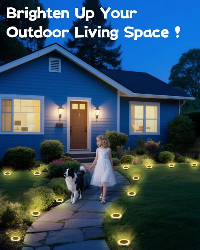 Mini Solar Ground Lights Outdoor 32 Pack Waterproof Upgraded Anti-Rust Solar Flat Garden Lights Stainless Steel Solor Powered Disc Landscape Light for Pathway Walkway Yard Lawn Patio-Warm White