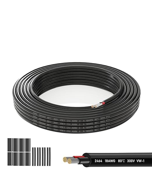 18 AWG 2 Conductor Electrical Wire - 26.25FT 18 Gauge Stranded PVC Cord with Tinned Copper Core, 12V/24V Low Voltage Flexible Cable for Automotive Marine LED Strips, Solar, RV Lighting