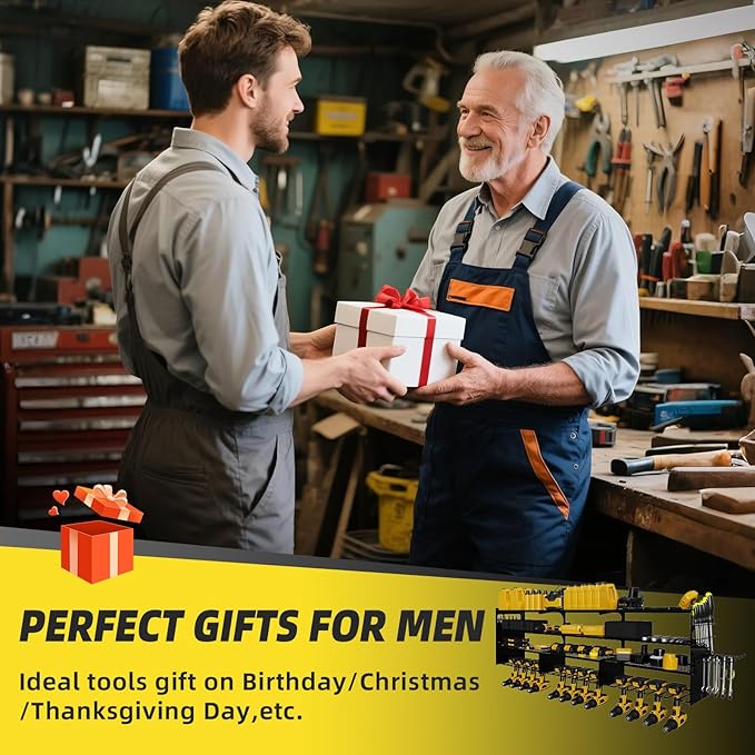 Power Tool Organizer Wall Mount with 12-Drill Holders-800Lbs Load Heavy Duty Metal 4-Layers Garage Storage and Organization Adjustable Battery Tools Rack with Side Panels Utility Racks Gifts for Men