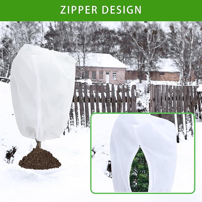 2-Pack Plant Covers Freeze Protection 78" x 89" 2.2 oz, Large Size Bag Frost Cloth Plants Jacket Drawstring and Zipper Tree Cover for Outdoor Plants, Shrub Potted Plants Winter