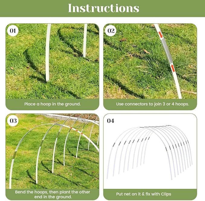 Greenhouse Hoops 60pcs, Sunwuk Garden Hoops for 1-3.5ft Wide Raised Bed, 15 Sets of 5.6ft Long Super Bendable Fiberglass Support Hoops Frame, Mini Greenhouse Flat for Row Cover (S Size)