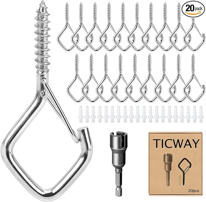 20 PCS Q-Hanger Hooks for String Lights, Ceiling Hangers for Plants & Wind Chimes, Christmas Decorations Outdoor Hooks Silver